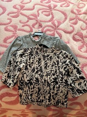 Black & Cream Floral Print Short Sleeve tops